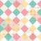 Japanese Style Multi Pastel Colors Floral and Checker Seamless Pattern