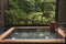 Japanese style onsen hot spring with calming nature view