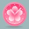 Japanese Style Pink sakura Clock Vector Icon in Blue Background