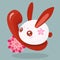 Japanese-style sakura with blue background and red telephone vector icons decorated with rabbits