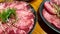 Japanese style yakiniku thin slices beef tongue gyutan bbq roast with lemon green onion delicious texture