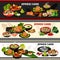Japanese sushi, baked fish and meat with vegetable