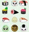 Japanese sushi food vector icons set