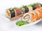 Japanese Sushi over white background.