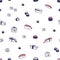 Japanese sushi, seamless pattern design. Japan food, endless background. Asian susi, roll, maki, nigiri, repeating print.