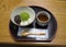 Japanese sweet dessert with matcha tea