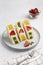 Japanese sweet fruits sandwich with strawberry, pineapple and kiwi
