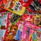 Japanese sweets, nibbles and treats, quick chemical food for in between, on a pile
