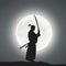 A Japanese Swordsman Under The Moonlight