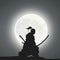 A Japanese Swordsman Under The Moonlight