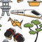 Japanese symbols and attractions seamless pattern travel to Japan