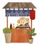 Japanese takoyaki shop with monkey wildlife animals . Realistic watercolor paint with paper textured . Cartoon character design .