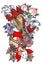 Japanese tattoo design full back body.Two koi carp fish with water splash and peony flower,cherry blossom and