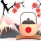 Japanese teapot and sakura tree