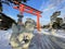 Japanese tori gate and dog statues