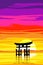 Japanese Tori Gate by the Lake at Sunrise. EPS10 Vector
