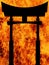 Japanese Tori Gate Over A Blazing Inferno