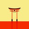 Japanese Torii gate. Symbol of Japan, shintoism religion. Red wooden sacred tori arch. Ancient entrance, Eastern heritage and