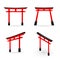 Japanese Torii red color perspective and isometric view illustration