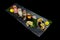 Japanese tradition food. Exclusive premium Sushi set on wooden plate