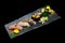 Japanese tradition food. Exclusive premium Sushi set on wooden plate