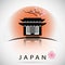 Japanese traditional building with sakura. vector silhouette