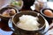 Japanese traditional food mixes a raw egg and rice