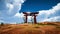 Japanese traditional gate Torii, symbol of Shintoism .Natural landscape 3D render