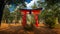 Japanese traditional gate Torii, symbol of Shintoism .Natural landscape 3D render