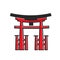 Japanese traditional red wooden arch with fence isolated illustration