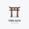 Japanese Traditional Torii Gate Sign Thin Line Icon Emblem Concept. Vector