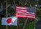 Japanese and USA flags flowing in the wind held by flagbearers