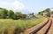 Japanese Village with Fuji Mountain in Background