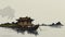 Japanese Water Painting: Tranquil Boat on a Lake