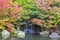 Japanese Waterfall Landscape During Autumn at Koko-en, Himeji, J