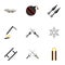 Japanese weapons icons set, flat style