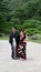 Japanese wedding couple in Ritsurin Koen Garden Takamatsu Japan