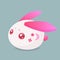 Japanese White Rabbit Vector in Blue Background, Pink Gradient Ears, Red Eyes, Round Body