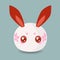 Japanese White Rabbit Vector in Blue Background, Red Ears, Red Eyes, Round Body