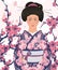 Japanese woman in kimono with sakura