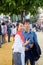 Japanese woman tourist dressed in traditional costumes at the Seville\'s April Fair.