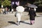 Japanese women people wear tradition clothes yukata and foreign travelers walking visit and praying in Naritasan Shinshoji Temple