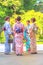 Japanese women in zen garden