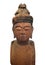 Japanese wooden Buddha statue isolated.