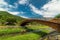 Japanese wooden footbridge in Narai historic village in Japan