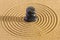 Japanese ZEN garden with yin yang stone in textured sand