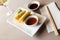 Japanise meal harumaki on the plate