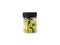 jar with black lid with colorful granules inside, quick snack concept, alternative to food, new kind of food, freeze-dried