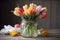 a jar filled with delicate spring tulips, perfect for a sweet and simple centerpiece