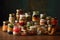 A jar filled with miniature versions of different types of food